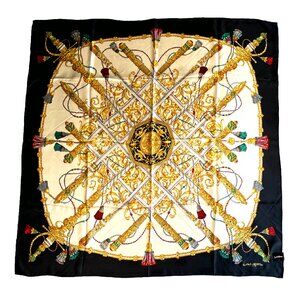 NWT Lancel Silk Scarf – Regal Sword & Tassel Motif – 40" Square